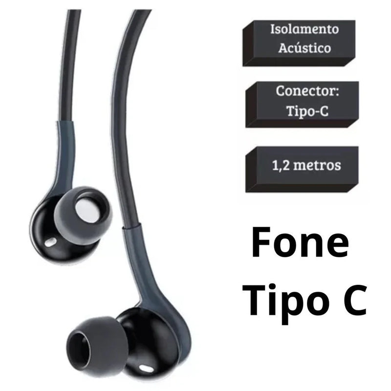 Fone De Ouvido Com Fio Tipo C e Microfone Fone Pra Samsung  Android. Confortável.